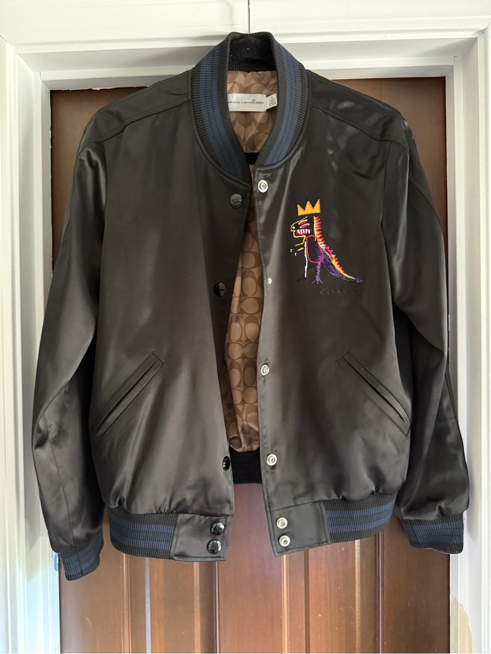 Coach Black Bomber Jacket with Signature Monogram Lining